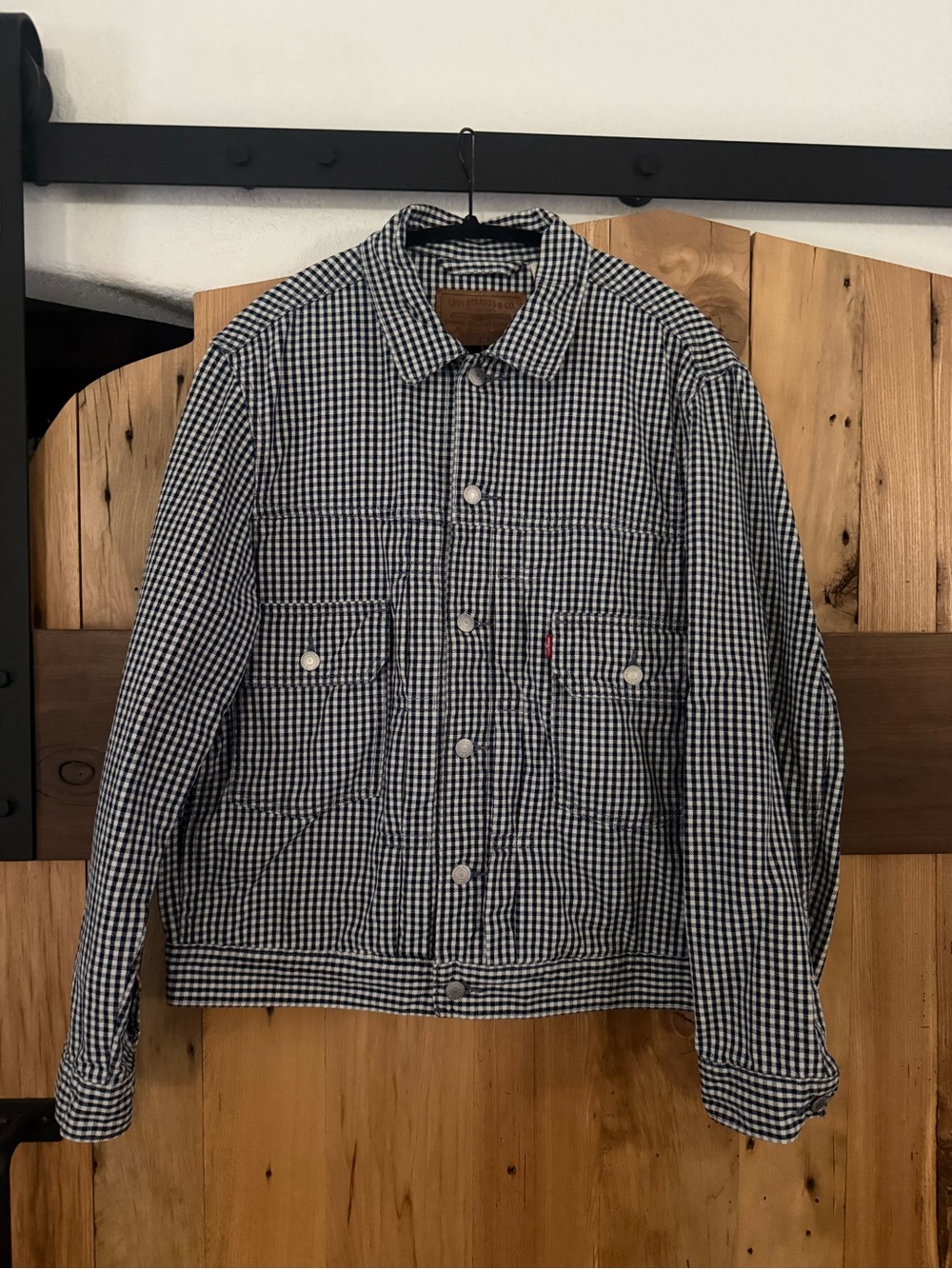 Levi's Men's Navy Gingham Trucker Jacket medium